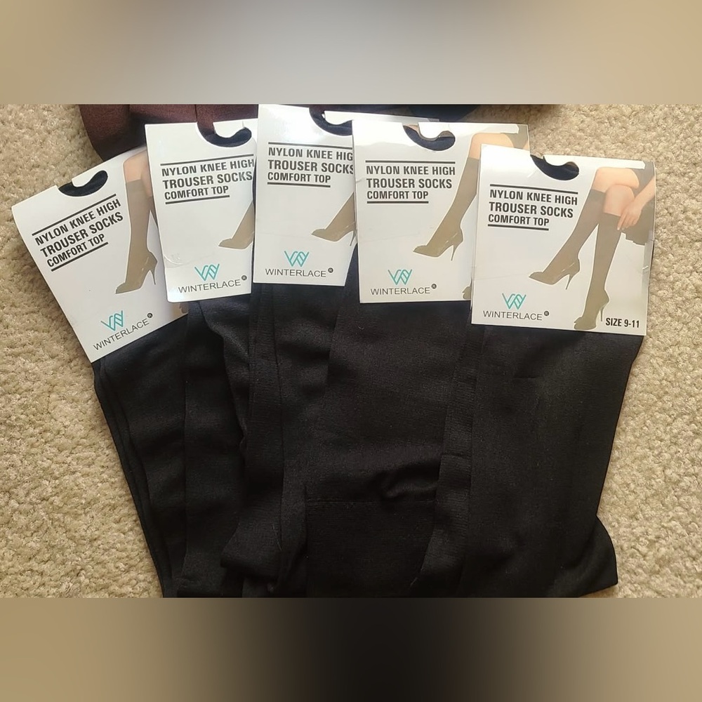 9 pair Women's Nylon Knee High Trouser Socks - Black, Brown & charcoal Gray - Picture 5 of 5